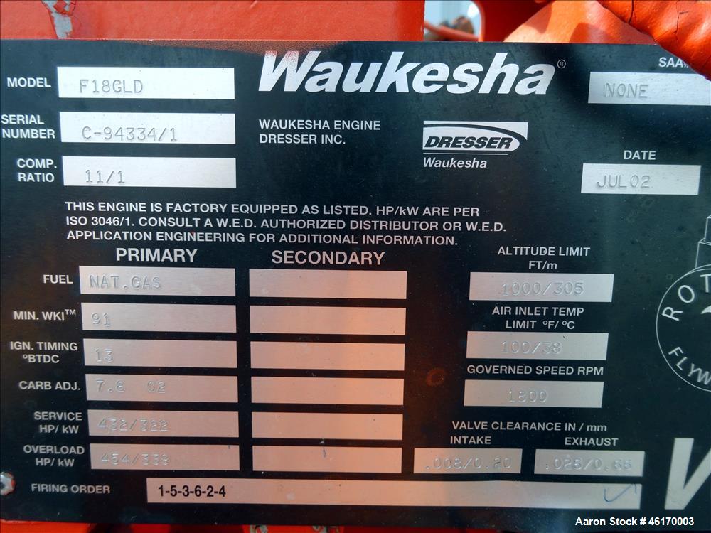 Used Waukesha 305 kW  natural gas generator, model VGF18GLD