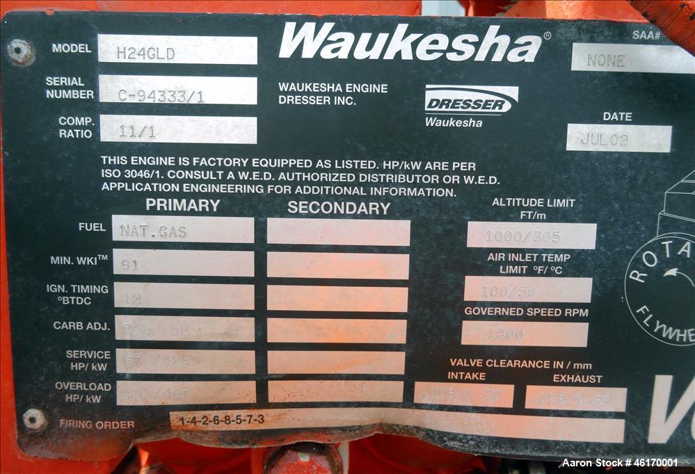 Used Waukesha 406 kW natural gas generator set, model VGF24GLD