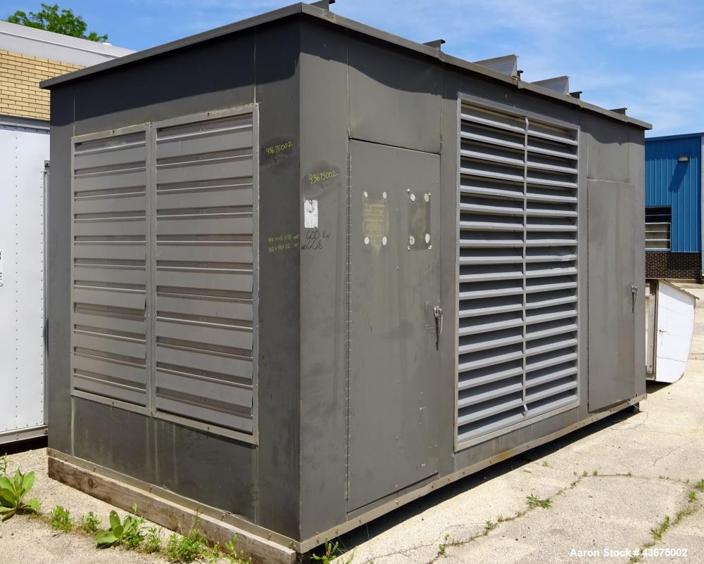 Used Generator Enclosure. Last used on Cummins model DFGB-5568535 600 kW generator. Inside dimensions 192" long x 98" wide x 112" tall.
