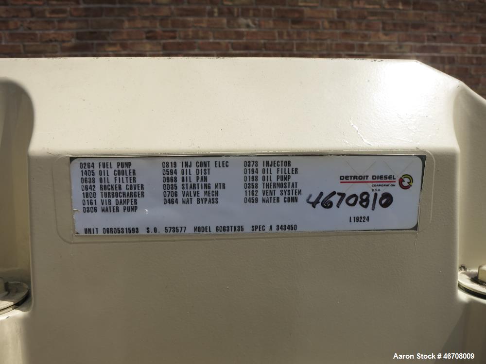 Used Detroit Diesel Model S60 engine rated 550 HP at 1800 RPM, SN-06R0531593. (From Kohler 300 kW generator set.) Includes base skid and flywheel thru radiator. Note: generator end housing and contro...