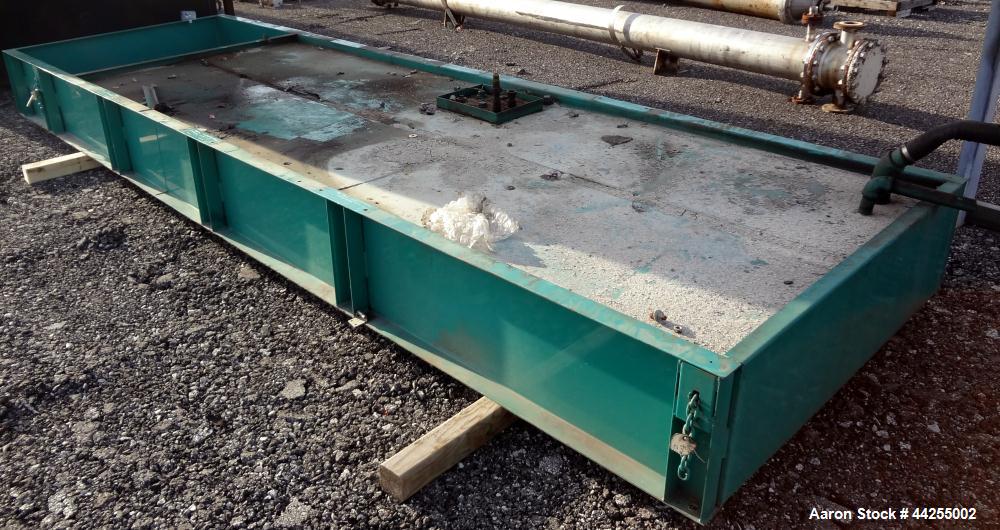 Used Generator Sub-base Fuel Tank, Approximate 600 Gallon, Carbon Steel. Tank approximate 56" wide x 166" long x 16" tall. No manufactures tag. Overall dimensions 206" long x 70" wide x 20" tall.
