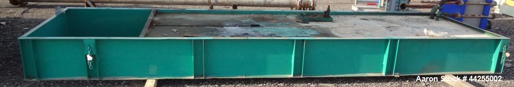 Used Generator Sub-base Fuel Tank, Approximate 600 Gallon, Carbon Steel. Tank approximate 56" wide x 166" long x 16" tall. No manufactures tag. Overall dimensions 206" long x 70" wide x 20" tall.