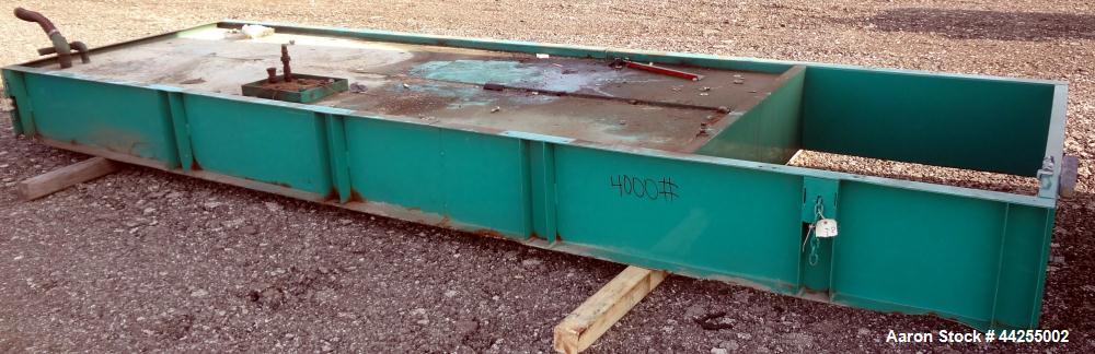 Used Generator Sub-base Fuel Tank, Approximate 600 Gallon, Carbon Steel. Tank approximate 56" wide x 166" long x 16" tall. No manufactures tag. Overall dimensions 206" long x 70" wide x 20" tall.