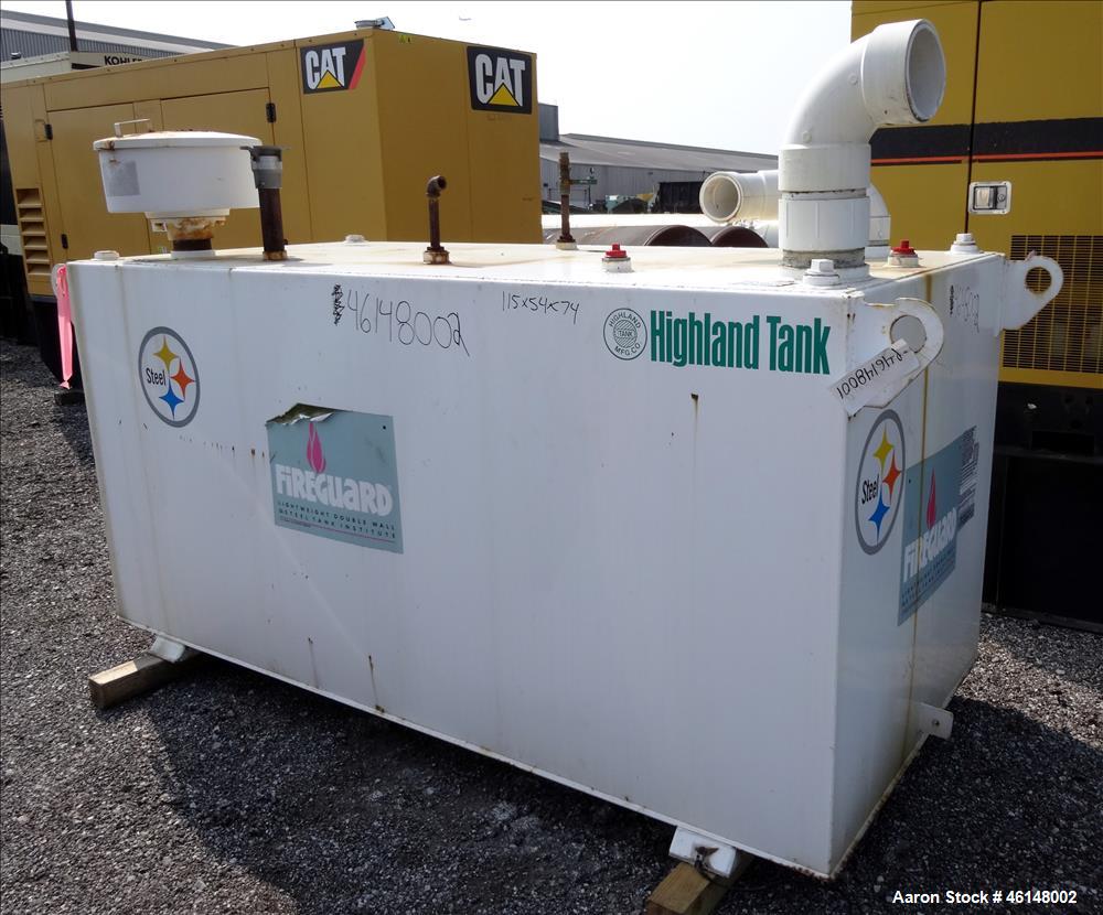 Used Highland 600 Gallon Diesel Double Wall External Fuel tank.  Was used with Cummins 300 kW generator. Approximate tank size 102" Long x 48" Wide x 48" Tall.