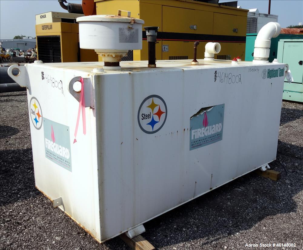 Used Highland 600 Gallon Diesel Double Wall External Fuel tank.  Was used with Cummins 300 kW generator. Approximate tank size 102" Long x 48" Wide x 48" Tall.