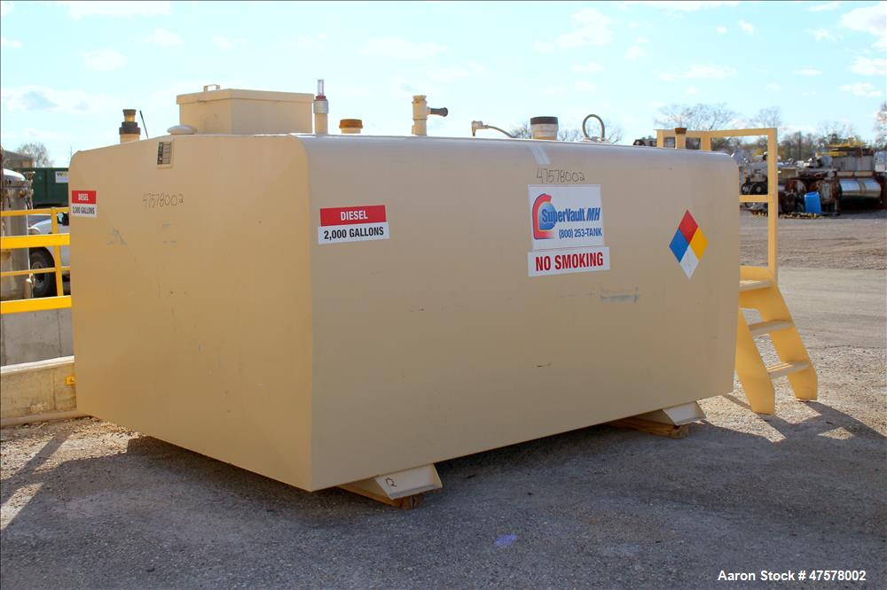 Used Dunn Industries SuperVault MH Multi-Hazard Rated Aboveground Fuel Storage Tank, 2000 Gallon, Carbon Steel, Horizontal. Tank approximate 96" wide x 132" long x 60" tall. Tank complies with the re...