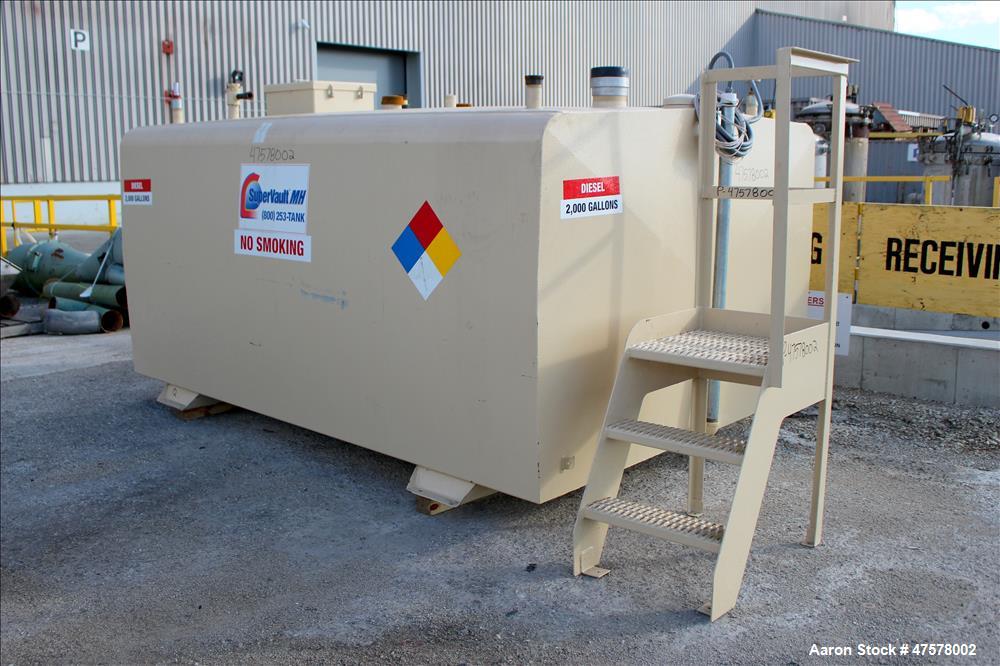 Used Dunn Industries SuperVault MH Multi-Hazard Rated Aboveground Fuel Storage Tank, 2000 Gallon, Carbon Steel, Horizontal. Tank approximate 96" wide x 132" long x 60" tall. Tank complies with the re...
