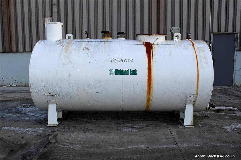 Used Highland Tank & Manufacturing Fuel  Tank, 2000 Gallon, Carbon Steel, Horizontal. Approximate 64" diameter x 144" straight side. Opening top: 24", (2) 6", 4", (2) 2". 3" Side bottom outlet. UL Li...