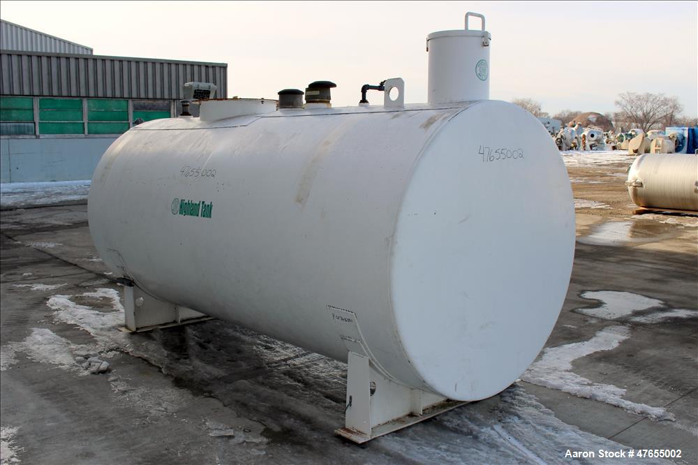 Used Highland Tank & Manufacturing Fuel  Tank, 2000 Gallon, Carbon Steel, Horizontal. Approximate 64" diameter x 144" straight side. Opening top: 24", (2) 6", 4", (2) 2". 3" Side bottom outlet. UL Li...