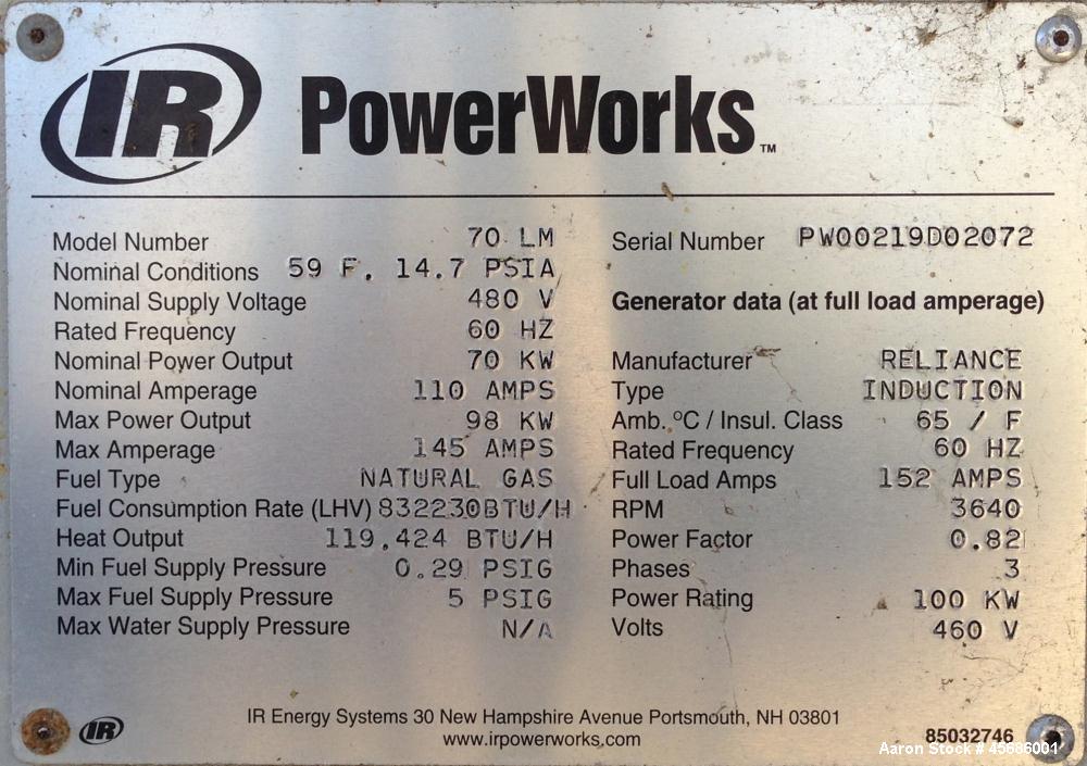 Used Ingersoll-Rand PowerWorks 70 kW microturbine natural gas generator, model