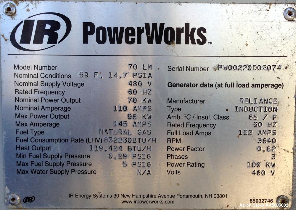 Used- Ingersoll-Rand PowerWorks 70 kW microturbine natural gas generator, model