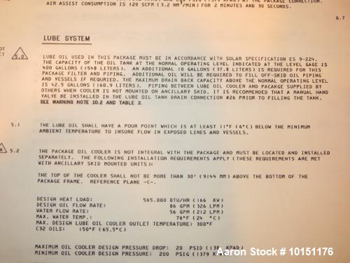 Used Solar Taurus T60 Solonox 4.4 MW Dual Fuel Gas Turbine Generator Set.