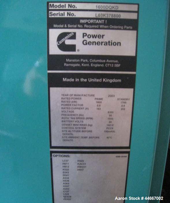 Used Cummins 1760 DQKD, 1760 kW Diesel Generator.