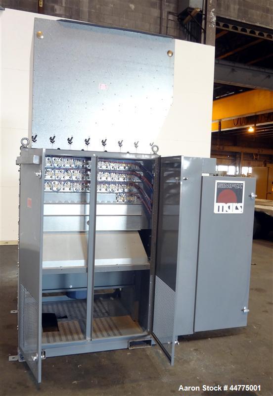 Used Simplex Mars 800 kW Forced Air-Cooled Resistive Load Bank, LBS Series, Model Mars 800.  Capacity 800 kw at 1.0 PF, voltage 480 VAC, connection 3 phase, 3 wire, frequency 60 hz, fan power 480 VAC...