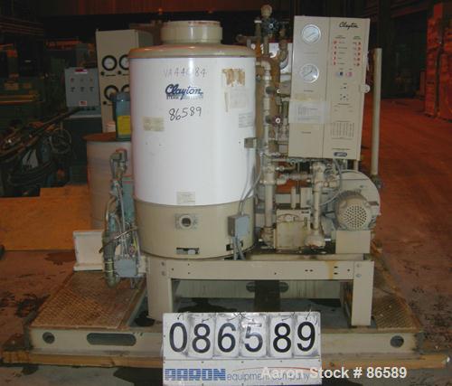 USED: Clayton steam generator, model EG-33-IRI, natural gas fired. Boiler output 33 bhp, net heat output 1,104,675 but/hr (323 kw), heat input 1,416,250 btu/hr equivalent output from and at 212 degre...
