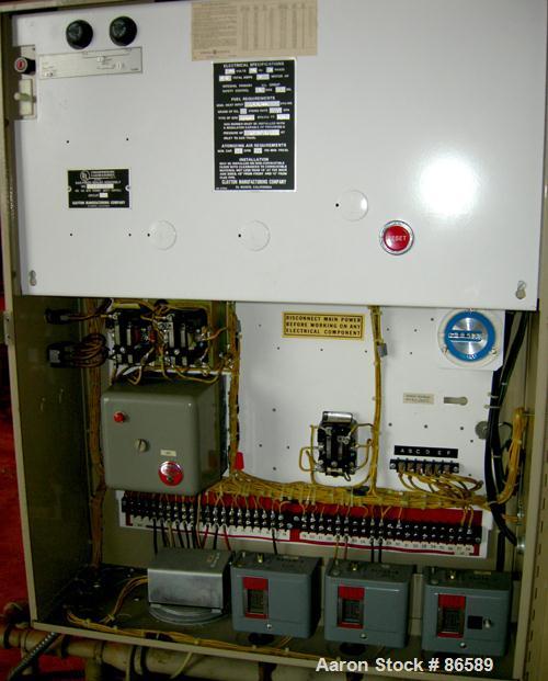 USED: Clayton steam generator, model EG-33-IRI, natural gas fired. Boiler output 33 bhp, net heat output 1,104,675 but/hr (323 kw), heat input 1,416,250 btu/hr equivalent output from and at 212 degre...