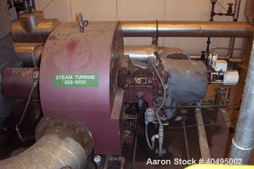 Used Dresser Rand 850kW steam turbine generator set. 3/60/4160V Louis Allis gen end. Turbine frame 703HE, induction generator, turbine rating 850 kW at 3635 rpm, # turbine stages 1 Curtis, inlet stea...