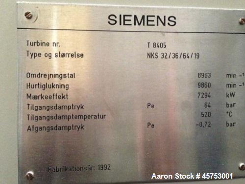 Used Siemens Steam Turbine, 7.3MW, Model NK 32/36-3Da.