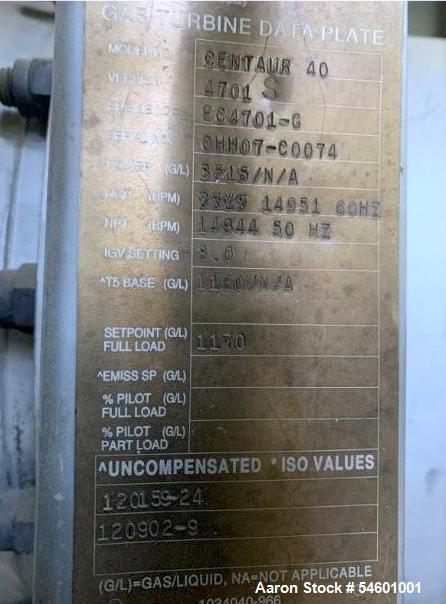 Used CAT Solar Turbines Centaur 40 Natural Gas Turbine Power Package – Approx. 3.7 MW