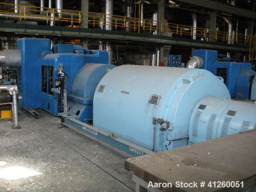 Used Westinghouse Steam Turbine Generator Set. Generator Westinghouse AC, approximately 6,000 kW, 7,500 KVA, 6900 volts, 628 amps, 80&PF, 3 phase, 60 Hz. 3600 rpm, 336 exc amps, 125 exc volts, 60S 85...