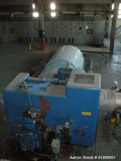 Used Westinghouse Steam Turbine Generator Set. Generator Westinghouse AC, approximately 6,000 kW, 7,500 KVA, 6900 volts, 628 amps, 80&PF, 3 phase, 60 Hz. 3600 rpm, 336 exc amps, 125 exc volts, 60S 85...