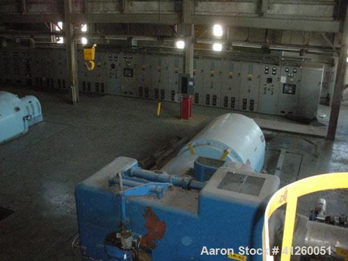 Used Westinghouse Steam Turbine Generator Set. Generator Westinghouse AC, approximately 6,000 kW, 7,500 KVA, 6900 volts, 628 amps, 80&PF, 3 phase, 60 Hz. 3600 rpm, 336 exc amps, 125 exc volts, 60S 85...