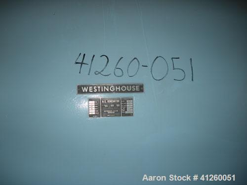 Used Westinghouse Steam Turbine Generator Set. Generator Westinghouse AC, approximately 6,000 kW, 7,500 KVA, 6900 volts, 628 amps, 80&PF, 3 phase, 60 Hz. 3600 rpm, 336 exc amps, 125 exc volts, 60S 85...