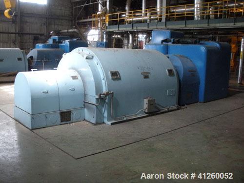 Used Westinghouse Steam Turbine Generator Set. Generator Westinghouse AC, approximately  6,000 kW /  7500 KVA, 6900 volts, 628 amps, 80 &PF, 3 phase, 60 Hz. 3600 rpm, 336 exc amps, 125 exc volts, 60S...