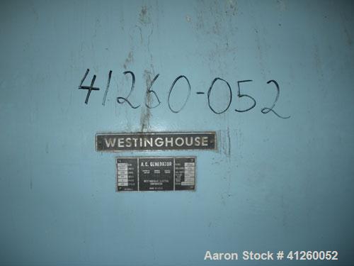 Used Westinghouse Steam Turbine Generator Set. Generator Westinghouse AC, approximately  6,000 kW /  7500 KVA, 6900 volts, 628 amps, 80 &PF, 3 phase, 60 Hz. 3600 rpm, 336 exc amps, 125 exc volts, 60S...