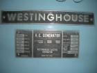 Used Westinghouse Steam Turbine Generator Set. Generator Westinghouse AC, approximately 6,000 kW, 7,500 KVA, 6900 volts, 628 amps, 80&PF, 3 phase, 60 Hz. 3600 rpm, 336 exc amps, 125 exc volts, 60S 85...