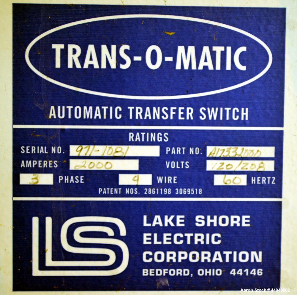 Used Lake Shore Electric Trans-O-Matic 2000 Amp ATS, Model A17332000.