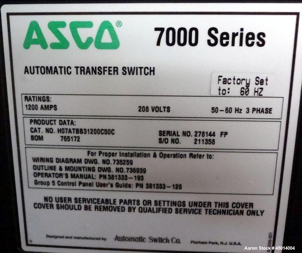 Used- Asco 7000 Series Automatic Transfer and Bypass Isolation Switch.