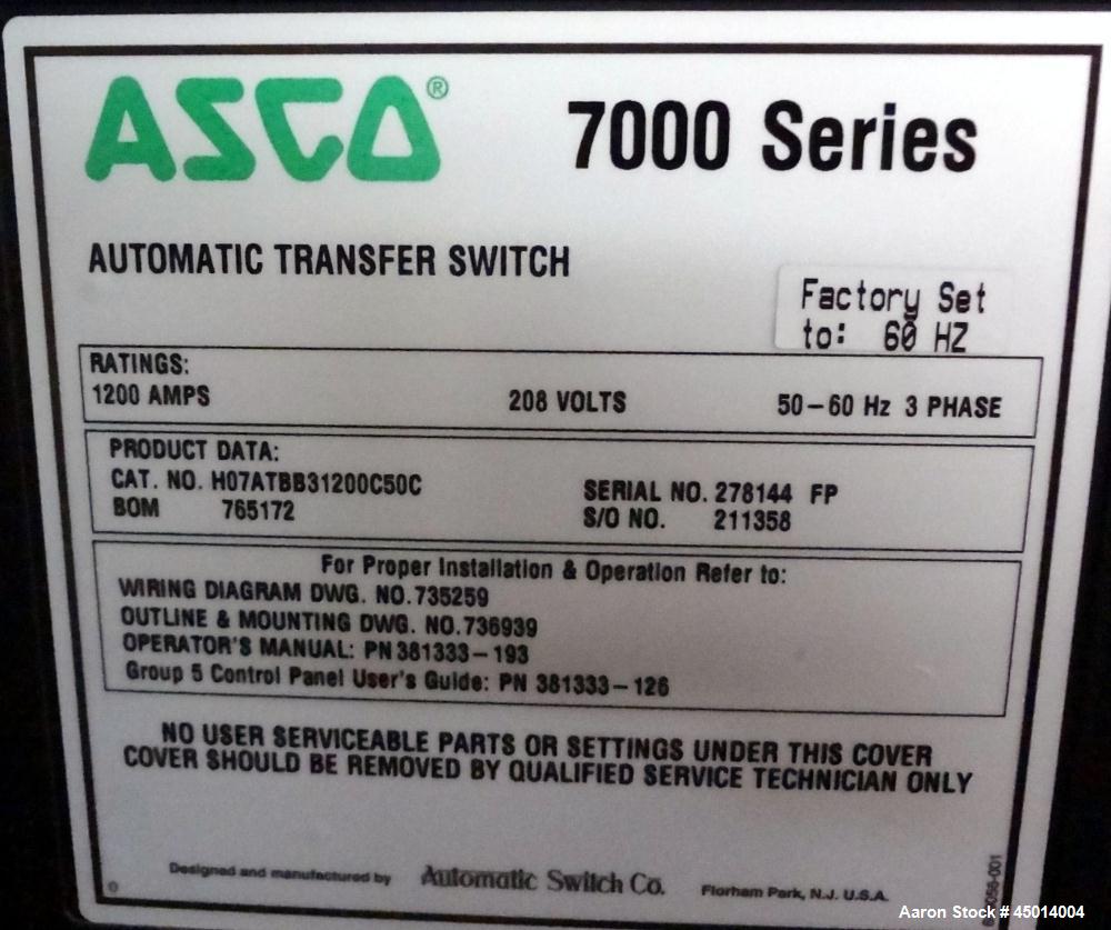 Used Asco 7000 Series Automatic Transfer and Bypass Isolation Switch.