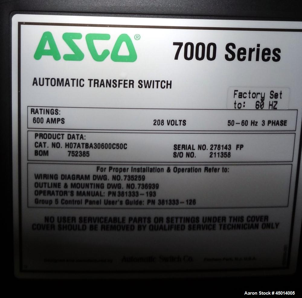 Used- Asco 7000 Series Automatic Transfer and Bypass Isolation Switch