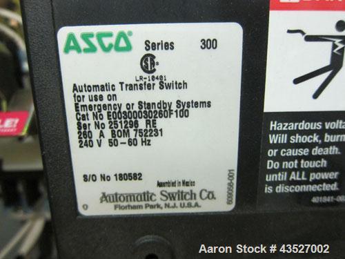 Used Asco 300 Series Automatic Transfer Switch. 260 Amps, 3/50-60hz, 208 volt. Cat# E00300030260C10C. Type 1 enclosure.