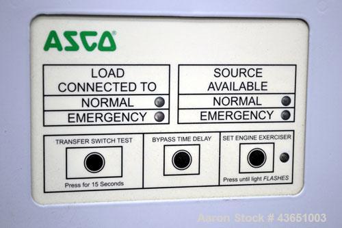 Used Asco 300 Series Automatic Transfer Switch, 400 Amps, Catalogue# E00300030400C10C. 3/60/208 volt. UL Listed type 1 enclosure. Includes a Transtector Apex series Superior Surge Suppression.