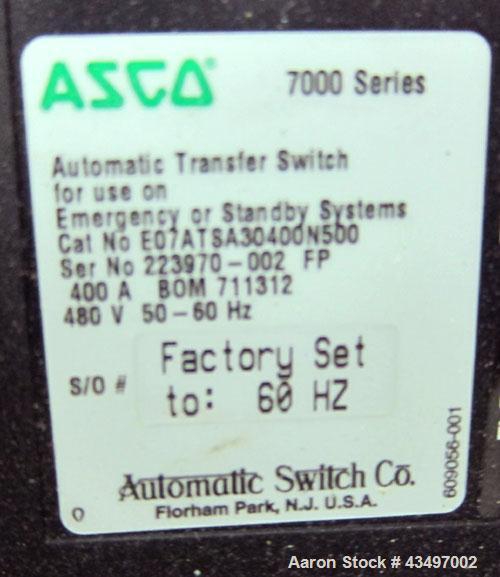 Used Asco 7000 Series Automatic Transfer Switch. 400 Amps, 480 volt, 60 hz.
