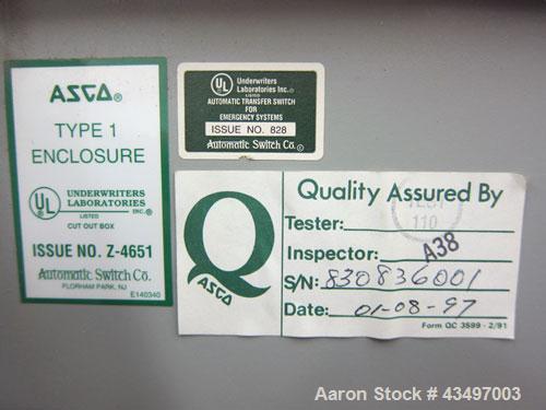 Used Asco Automatic Transfer Switch. 600 Amps, 480 volt, 60 hz.