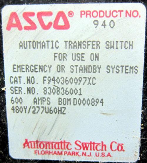 Used Asco Automatic Transfer Switch. 600 Amps, 480 volt, 60 hz.