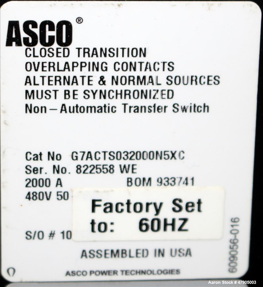 Used Asco 2000 Amp 7000 series automatic transfer switch, closed transition