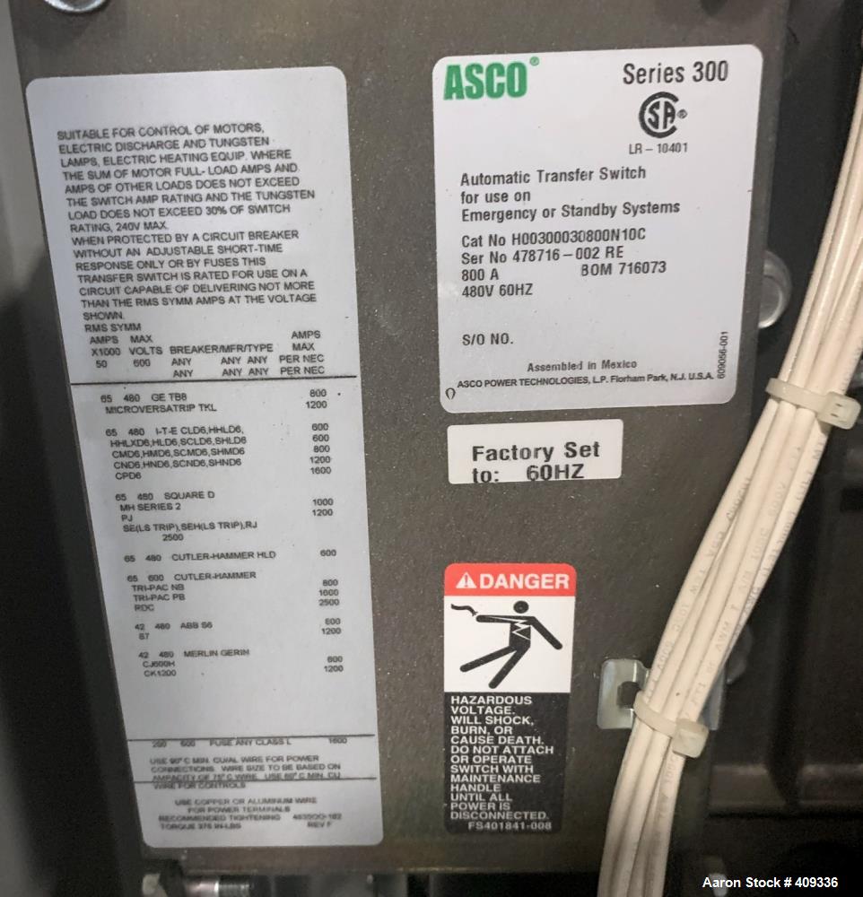 Used- Asco 800 Amp Automatic Transfer Switch