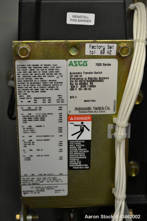 Used Asco 7000 Series Automatic Transfer Switch. 600 Amps, 3/50-60hz, 480 volt. Cat# H07ATSA30600N50C. Type 1 enclosure, UL Listed.