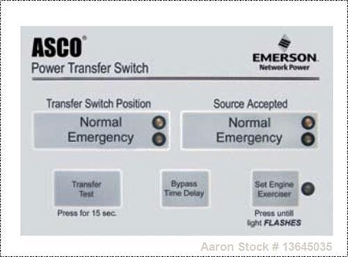 Unused-New Asco 400 Amp ATS, series 300 power transfer switch. 3 pole, set up for 3/60/208V.  Nema 1 enclosure, UL 1008 approved.