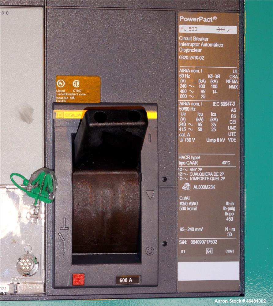 Used Cummins 600 Amp transfer switch, model OTECSEC-7644976, 208 volt, serial number C090236486