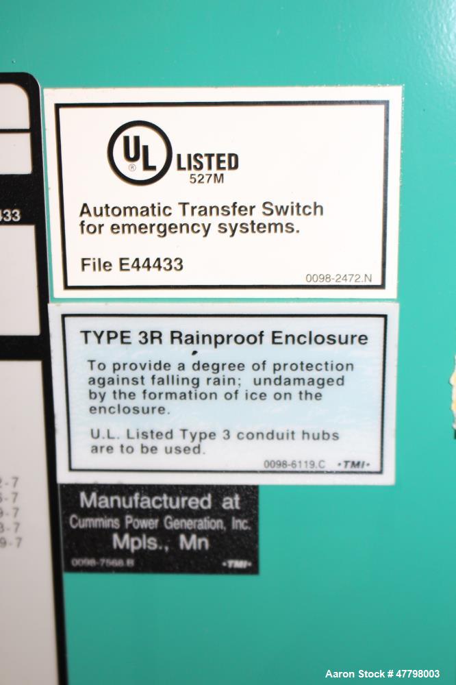 Used Cummins Power Generation 1200 Amp Transfer Switch, Model OTPCE-5935318. 480 Volt. UL Listed, type 3R Rainproof enclosure. Serial# J070117399.