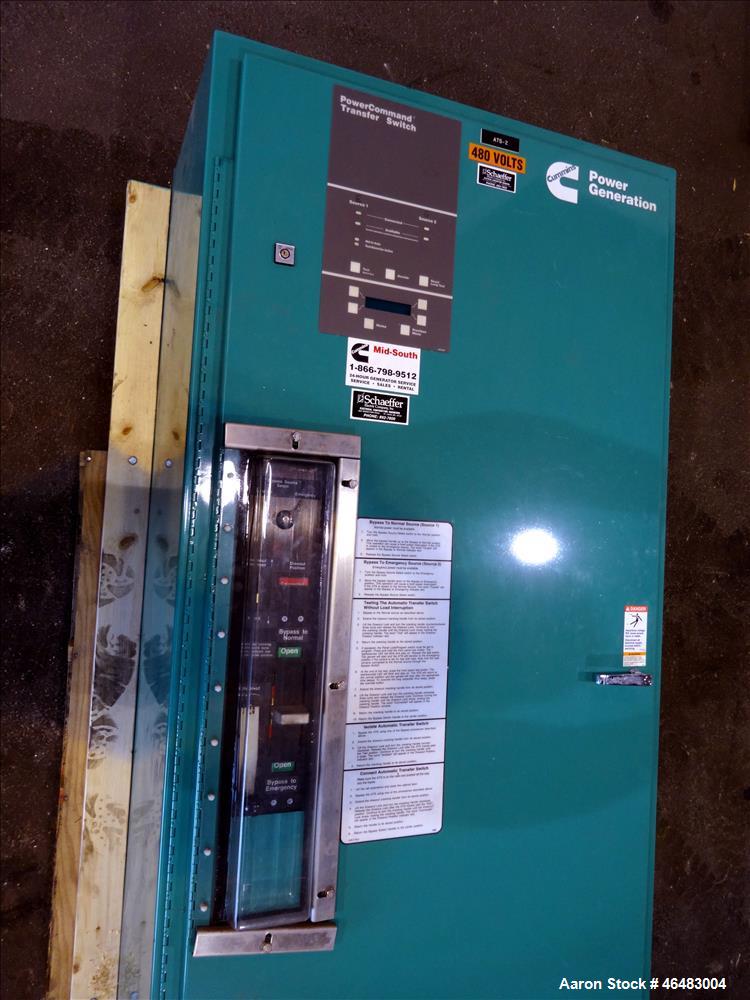 Used Cummins Power Command 600 Amp service entrance rated ATS automatic transfer switch 3/60/277/480V. Cummins model BTPCC-7251538, nema 3R outdoor enclosure. UL 1008/CSA certification. Year 2010