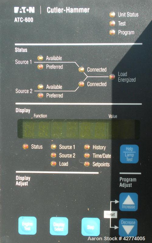 Used Cutler Hammer Automatic Transfer Switch, model ATVISPC41200BRU, 1200 amps, 4 pole, 3/60/208 volt.
