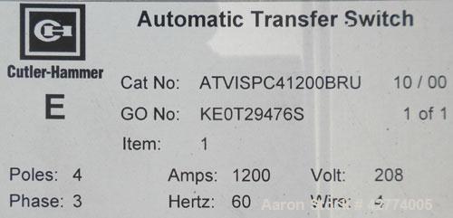 Used Cutler Hammer Automatic Transfer Switch, model ATVISPC41200BRU, 1200 amps, 4 pole, 3/60/208 volt.