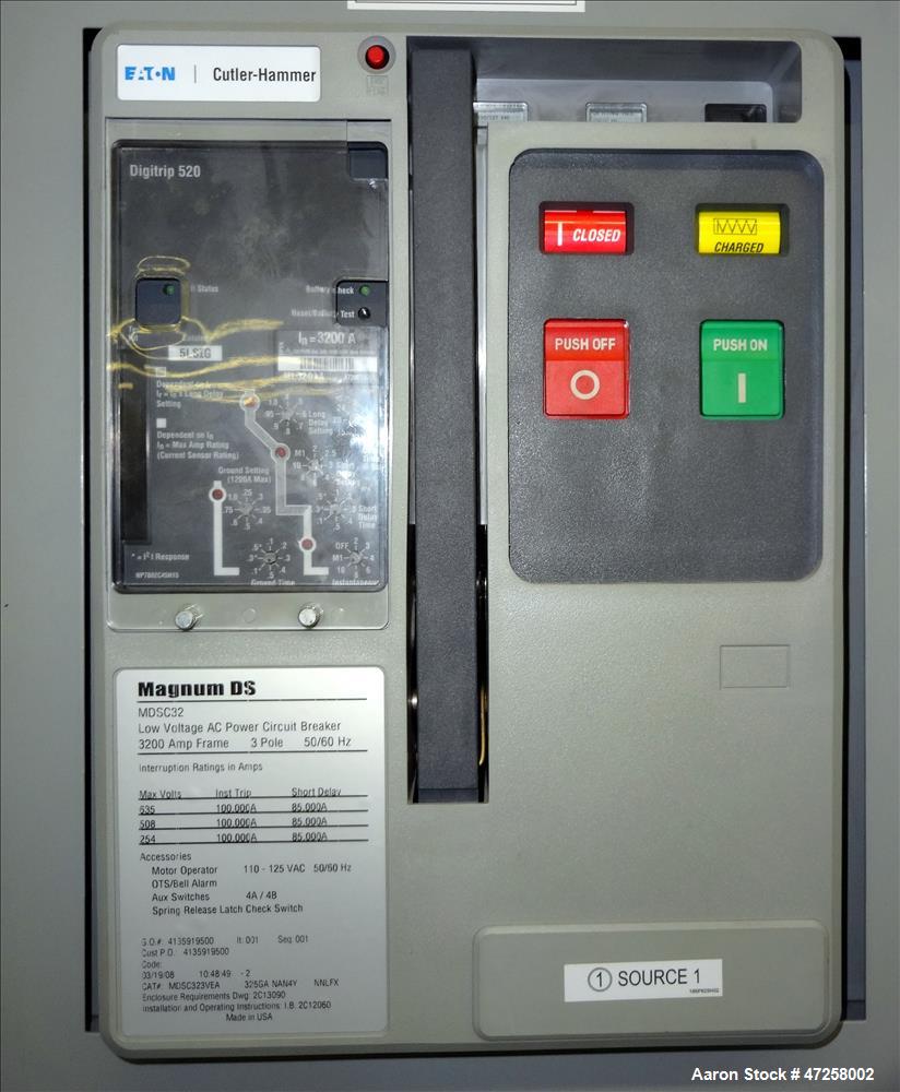 Used- Eaton Floor-Standing Magnum Fixed Mount Automatic Transfer Switch, 3200 amp. Cutler Hammer ATC-600 programmable microp...