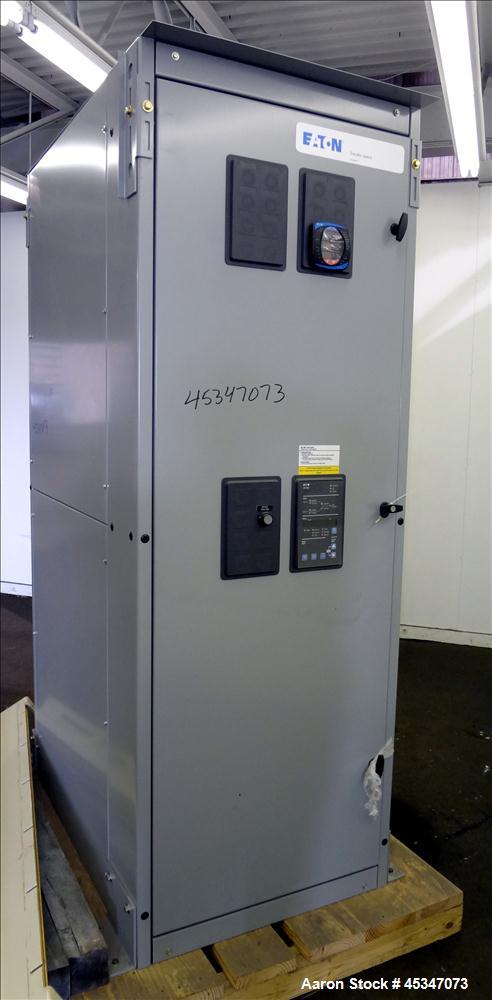 Used Eaton 600 Amp Automatic Transfer Switch, Catalog# ATVIMGB30600XSU. 3 Phase 120-600V, 3 pole, Magnum DS 600 amp circuit breakers with 100,000KA trip. Year 2012.